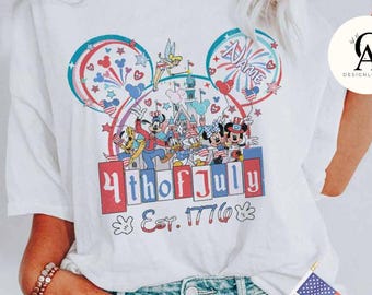Chemise patriotique personnalisée Mickey et ses amis 4 juillet Disney, rouge, blanc et bleu Castle Family America USA Happy Independence Day 1776