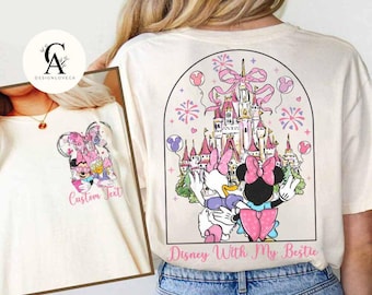 Two-sided Coquette Bow Castle Minnie Daisy Disney Besties Shirt, Minnie Mouse Daisy Duck Disney with my Bestie, Best Friends Vacation 2025