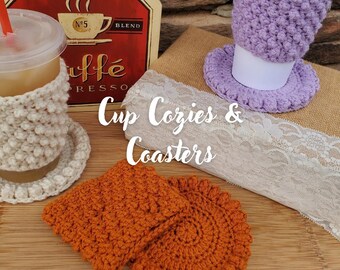 Crochet Cup Cozy and Coaster Set: Soft Yarn Coffee Cozy