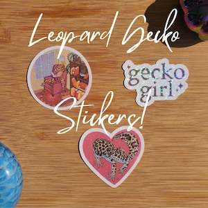 Leopard Gecko Stickers: Glitter Heart, Reptile Fan Gift