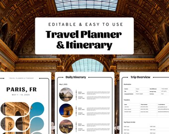 Modello di itinerario e pianificatore di viaggio da 23 pagine / Modello Canva modificabile / Guida di viaggio stampabile / Pianificatore per agenti di viaggio