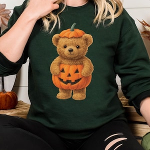Halloween Bear Sweatshirt, Pumpkin Bear Sweatshirt, Animal Lover Gift, Funny Halloween Sweater, Womens Fall Sweatshirt, Autumn Sweatshirt