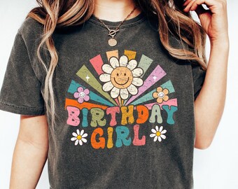 Comfort Colors Birthday Girl Shirt, Retro Birthday Girl Shirt, Floral Birthday Girl Shirt, Girls Birthday Party Tees, Rainbow Birthday Girl