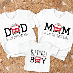 Custom Fire Truck Birthday Shirt, Comfort Colors Dad and Mom of The Birthday Boy Fire Truck Shirt, Family Kids Matching Tees, Fire Truck Tee image 1