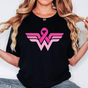 Cancer Ribbon Wonder Women Shirt, Comfort Colors Breast Cancer Awareness Shirt, Pink Ribbon Shirt, Cancer Warrior Shirt, Strong Women Shirt image 2