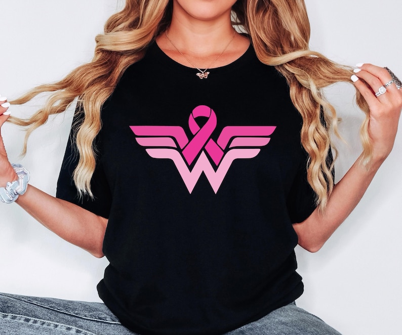 Cancer Ribbon Wonder Women Shirt, Comfort Colors Breast Cancer Awareness Shirt, Pink Ribbon Shirt, Cancer Warrior Shirt, Strong Women Shirt image 2