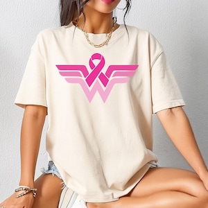 Cancer Ribbon Wonder Women Shirt, Comfort Colors Breast Cancer Awareness Shirt, Pink Ribbon Shirt, Cancer Warrior Shirt, Strong Women Shirt image 4