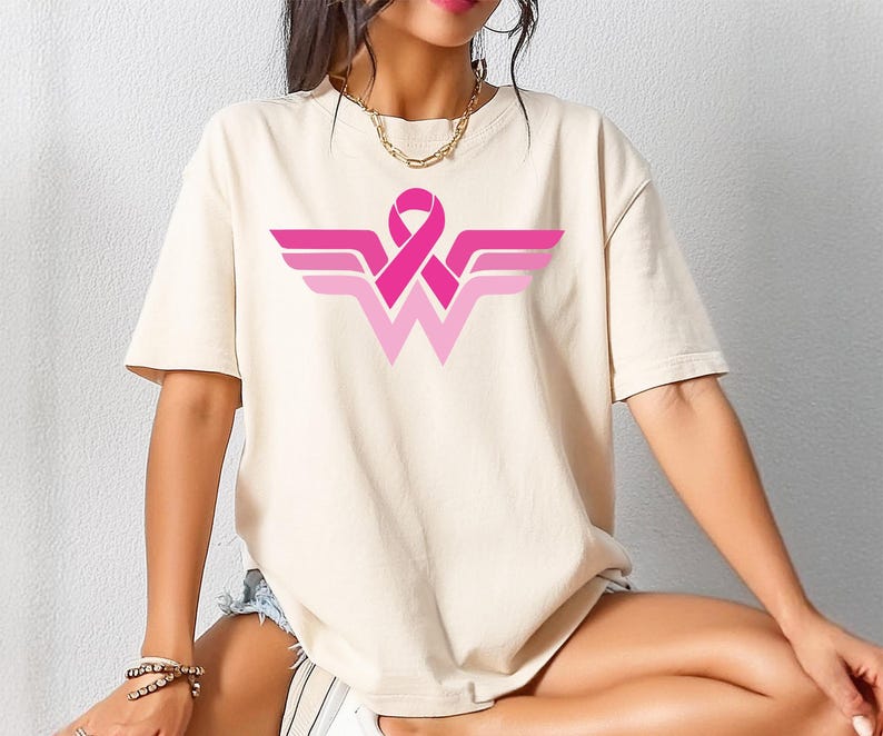 Cancer Ribbon Wonder Women Shirt, Comfort Colors Breast Cancer Awareness Shirt, Pink Ribbon Shirt, Cancer Warrior Shirt, Strong Women Shirt image 4