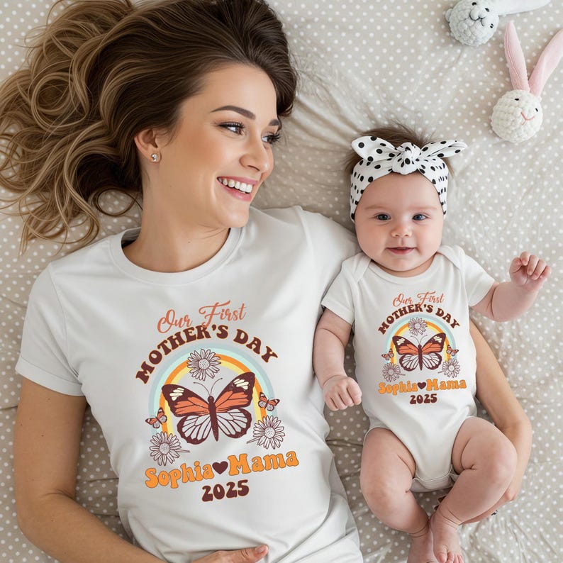 Personalized Our First Mothers Day Set, Comfort Colors Mothers Day Shirt, First Mother's Day Shirt, Mom and Baby Shirt, New Mom Gift Shirt image 8