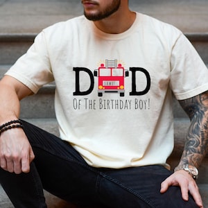 Custom Fire Truck Birthday Shirt, Comfort Colors Dad and Mom of The Birthday Boy Fire Truck Shirt, Family Kids Matching Tees, Fire Truck Tee image 3