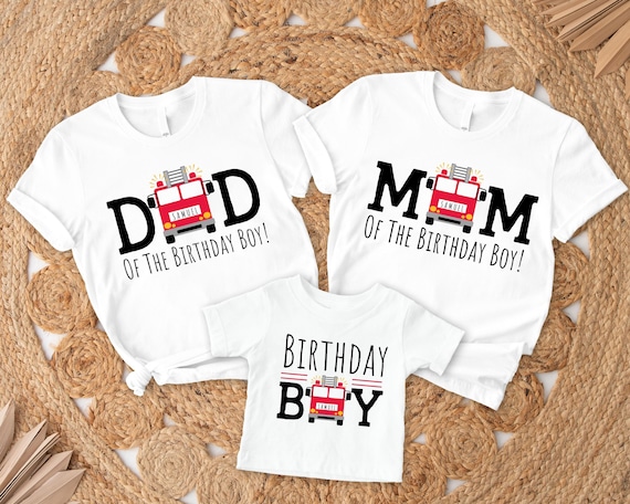 Custom Fire Truck Birthday Shirt, Comfort Colors Dad and Mom of The Birthday Boy Fire Truck Shirt, Family Kids Matching Tees, Fire Truck Tee