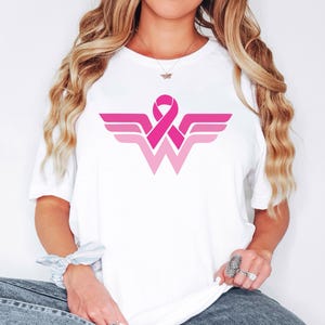 Cancer Ribbon Wonder Women Shirt, Comfort Colors Breast Cancer Awareness Shirt, Pink Ribbon Shirt, Cancer Warrior Shirt, Strong Women Shirt image 3