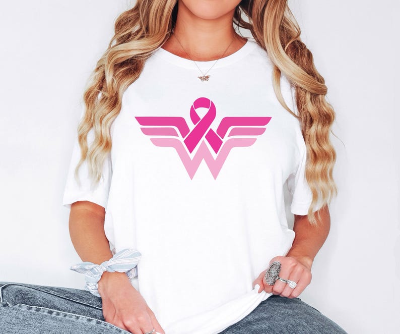 Cancer Ribbon Wonder Women Shirt, Comfort Colors Breast Cancer Awareness Shirt, Pink Ribbon Shirt, Cancer Warrior Shirt, Strong Women Shirt image 3