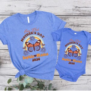 Personalized Our First Mothers Day Set, Comfort Colors Mothers Day Shirt, First Mother's Day Shirt, Mom and Baby Shirt, New Mom Gift Shirt image 3