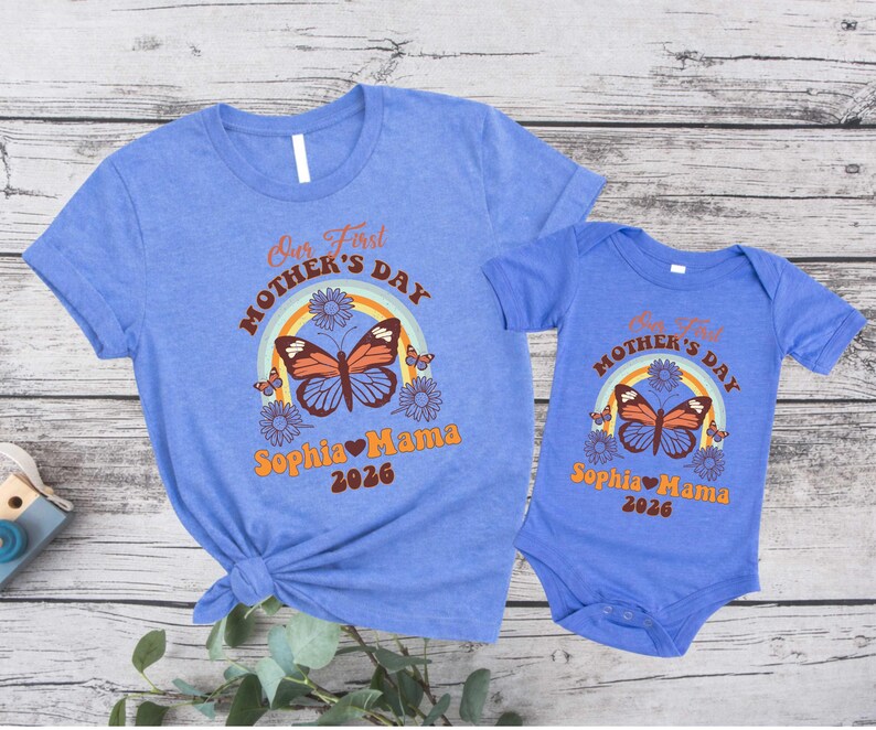Personalized Our First Mothers Day Set, Comfort Colors Mothers Day Shirt, First Mother's Day Shirt, Mom and Baby Shirt, New Mom Gift Shirt image 3