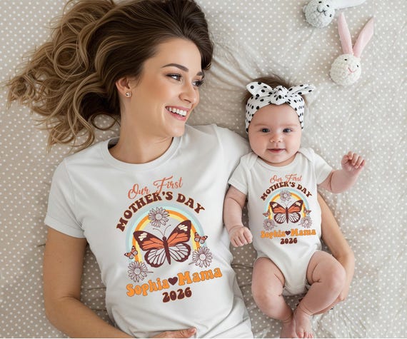 Personalized Our First Mothers Day Set, Comfort Colors Mothers Day Shirt, First Mother's Day Shirt, Mom and Baby Shirt, New Mom Gift Shirt