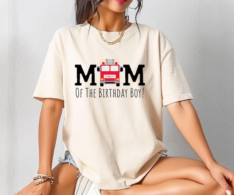 Custom Fire Truck Birthday Shirt, Comfort Colors Dad and Mom of The Birthday Boy Fire Truck Shirt, Family Kids Matching Tees, Fire Truck Tee image 4