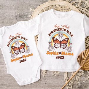 Personalized Our First Mothers Day Set, Comfort Colors Mothers Day Shirt, First Mother's Day Shirt, Mom and Baby Shirt, New Mom Gift Shirt image 4