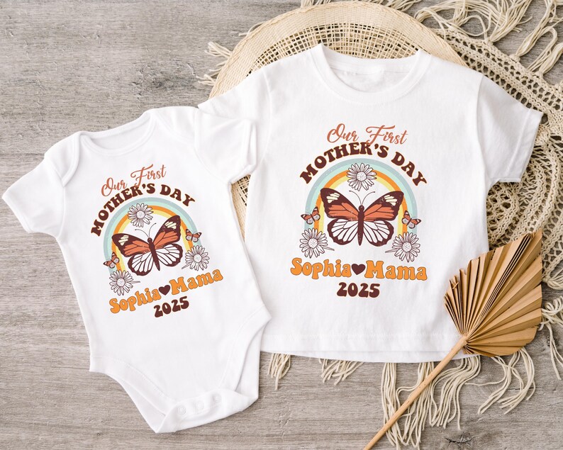 Personalized Our First Mothers Day Set, Comfort Colors Mothers Day Shirt, First Mother's Day Shirt, Mom and Baby Shirt, New Mom Gift Shirt image 4