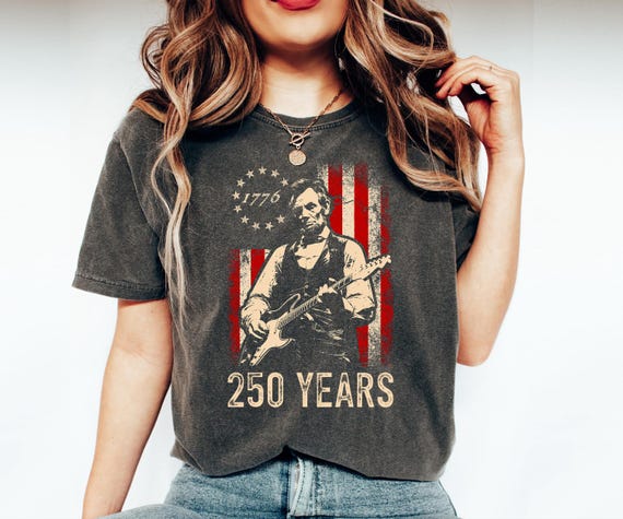 Comfort Colors 250 Years America Shirt, Funny Abraham Lincoln Electric Guitar Tee, Vintage 1776 American Flag Shirt, Semiquincentennial Gift