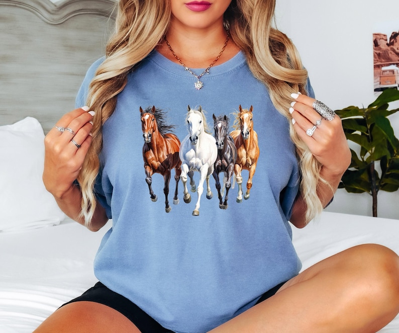 Comfort Colors Horses Shirt, Western Horses Shirt, Popular Horse Tee, Horse Lovers Gift, Cute Women Western Gift, Cowgirl Gift, Gift For Her image 3
