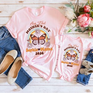 Personalized Our First Mothers Day Set, Comfort Colors Mothers Day Shirt, First Mother's Day Shirt, Mom and Baby Shirt, New Mom Gift Shirt image 2
