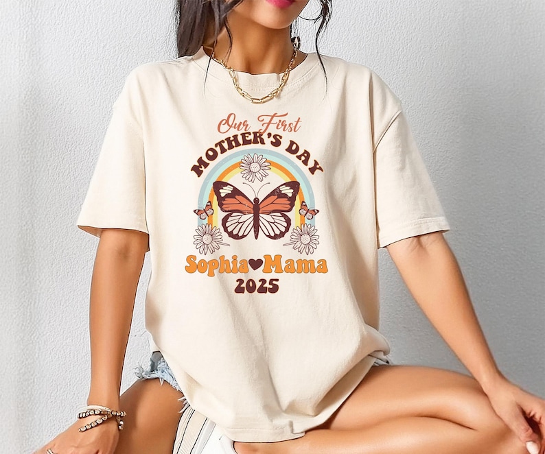 Personalized Our First Mothers Day Set, Comfort Colors Mothers Day Shirt, First Mother's Day Shirt, Mom and Baby Shirt, New Mom Gift Shirt image 5