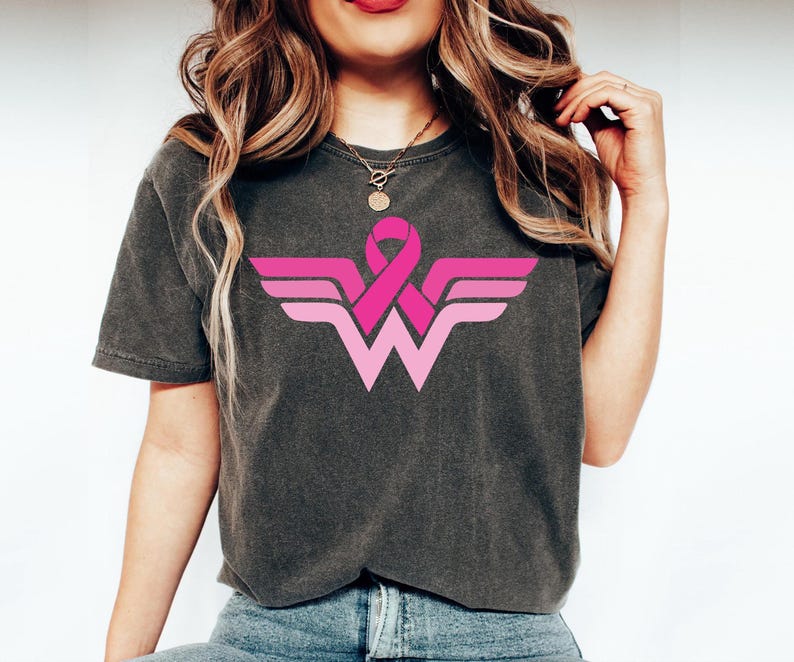Cancer Ribbon Wonder Women Shirt, Comfort Colors Breast Cancer Awareness Shirt, Pink Ribbon Shirt, Cancer Warrior Shirt, Strong Women Shirt image 1