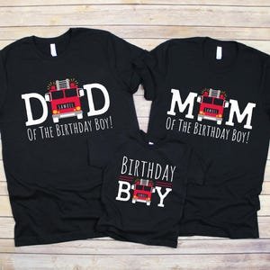 Custom Fire Truck Birthday Shirt, Comfort Colors Dad and Mom of The Birthday Boy Fire Truck Shirt, Family Kids Matching Tees, Fire Truck Tee image 2