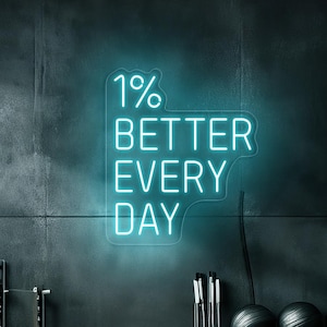 1% lepszy każdego dnia neonowy znak, Motywacyjny neonowy znak, Neonowy znak SIŁOWNI, Neonowy znak Dyscyplina, Neonowy znak Fitness, Dekoracja ścienna SIŁOWNI