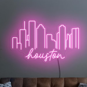 Houston skyline neon sign, Urban neon sign, Cityscape neon sign decor, Houston lover gift, Urban skyline decor, Houston wall art decor