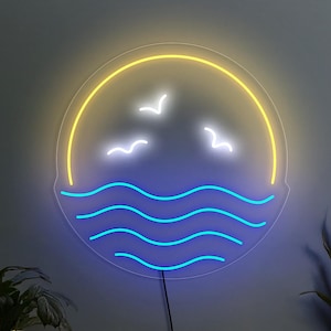 Sunrise neon sign, Sunset over the sea neon sign, Sunset neon, Seagulls neon sign, Neon sign bedroom, Ocean neon sign, Sunset wall art decor