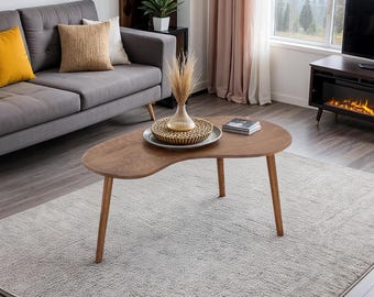 Modern Style Coffee Table, Living Room Coffee Table, Wooden Coffee Table, kidney shaped, Scandinavian Coffee Table