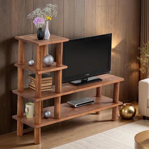 naturholz Tv Möbel,tvboard,Bücherregal und Fernsehtisch,minimalistisch,rustikale Fernsehkonsole,modernes Regaldesign,Naturholzmöbel