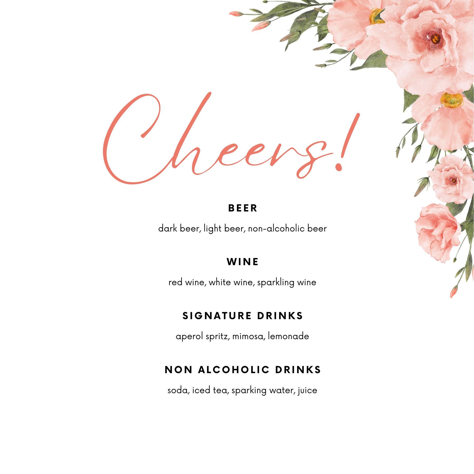 Rose (bar Menu + Dinner Menu) | Printable & Customizable | 4 Sizes! - Etsy