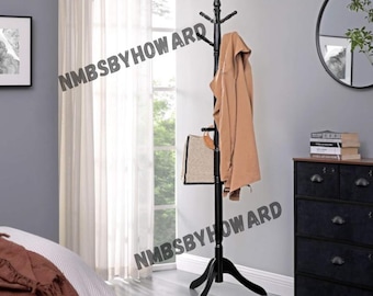 Rustic Wood Free Standing Coat Rack | Hat & Garment Stand