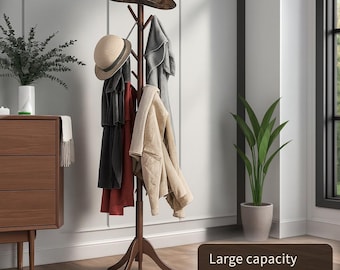 Bamboo Coat Rack, 8-Hook Hat Scarf Stand, Adjustable Tree Stand