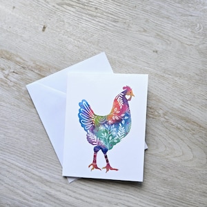 Tarjeta de felicitación caprichosa de POLLO en acuarela en blanco Tarjeta para toda ocasión para cumpleaños, tarjeta para niños, tarjeta de agradecimiento, tarjeta para pensar en ti