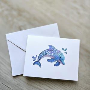 Aquarelle lunatique carte de voeux DAUPHIN vierge, carte toutes occasions pour anniversaire, carte pour enfants, carte de remerciement, carte de pensée pour vous