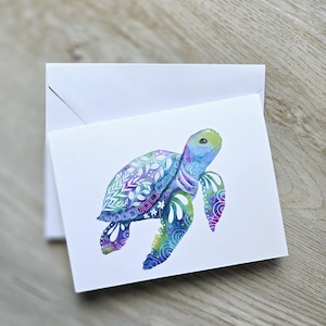 Whimsical Watercolor Sea TURTLE Greeting Card Blank All occasion card for birthday, card for children, thank you card, thinking of you card