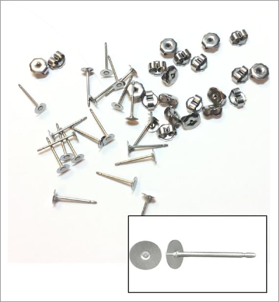 Pure TITANIUM Earring Posts and stainless ear nuts 4mm pads Etsy