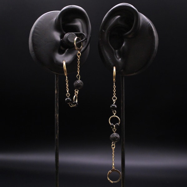 Lava Rock EarPlug holding Earrings (Stainless Steel & 18K Gold Plated)
