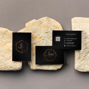 QR Code Visitenkarte| Canva Visitenkarten Vorlage | Doppelseitige Visitenkarte Black Edition Business Card