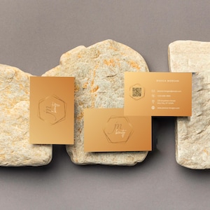 QR Code Visitenkarte| Canva Visitenkarten Vorlage | Doppelseitige Visitenkarte Download PDF Gold Edition Business Card