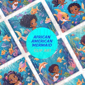 Young AFRICAN American Mermaid Clipart-12PNG Illustrations Graphics,Ocean Printables,Instant Digital Download,UnlimitedCommercial Use Crafts