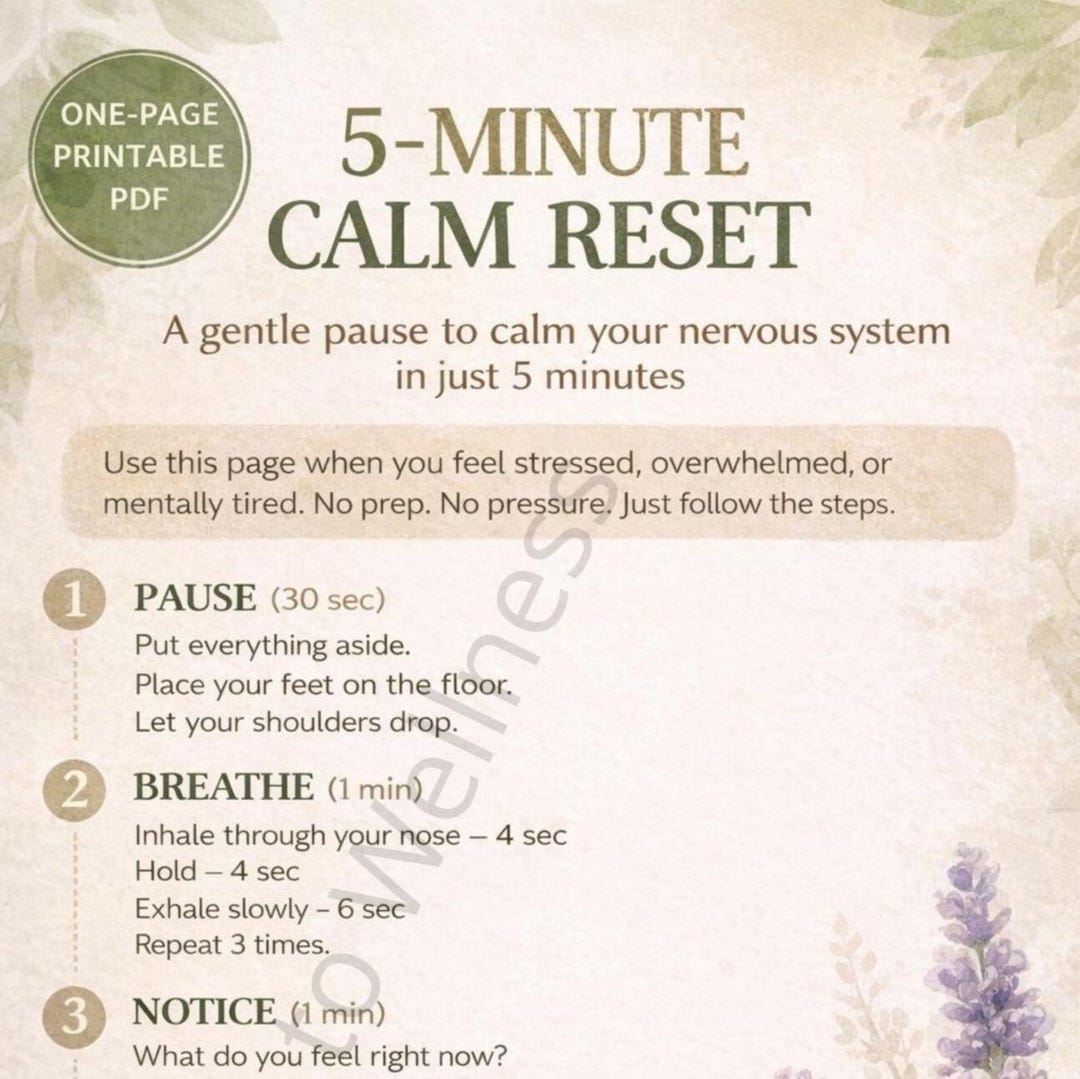 5 Minute Calm Reset Printable | Nervous System Reset Tool | Anxiety ...