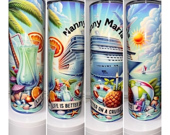 cruise theme 20oz tumbler- can include any name of your choice for no extra charge. Keeps hot drinks hot for up to 6 hours &cold drinks 12