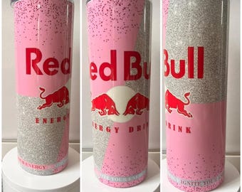 pink rbull 20oz tumbler with sliding lock lid and metal straw