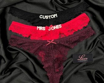 Custom Name Thong Lingerie with Silver Charms, Personalised Lingerie for Her, Customizable Thong Gift, Anniversary or Special Occasion Gift