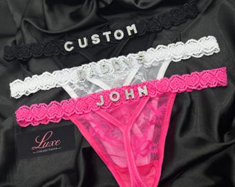Tanga con dijes de plata, tanga personalizada con nombre, tanga personalizada, tanga con nombre personalizado, regalo para novio, regalo para novia
